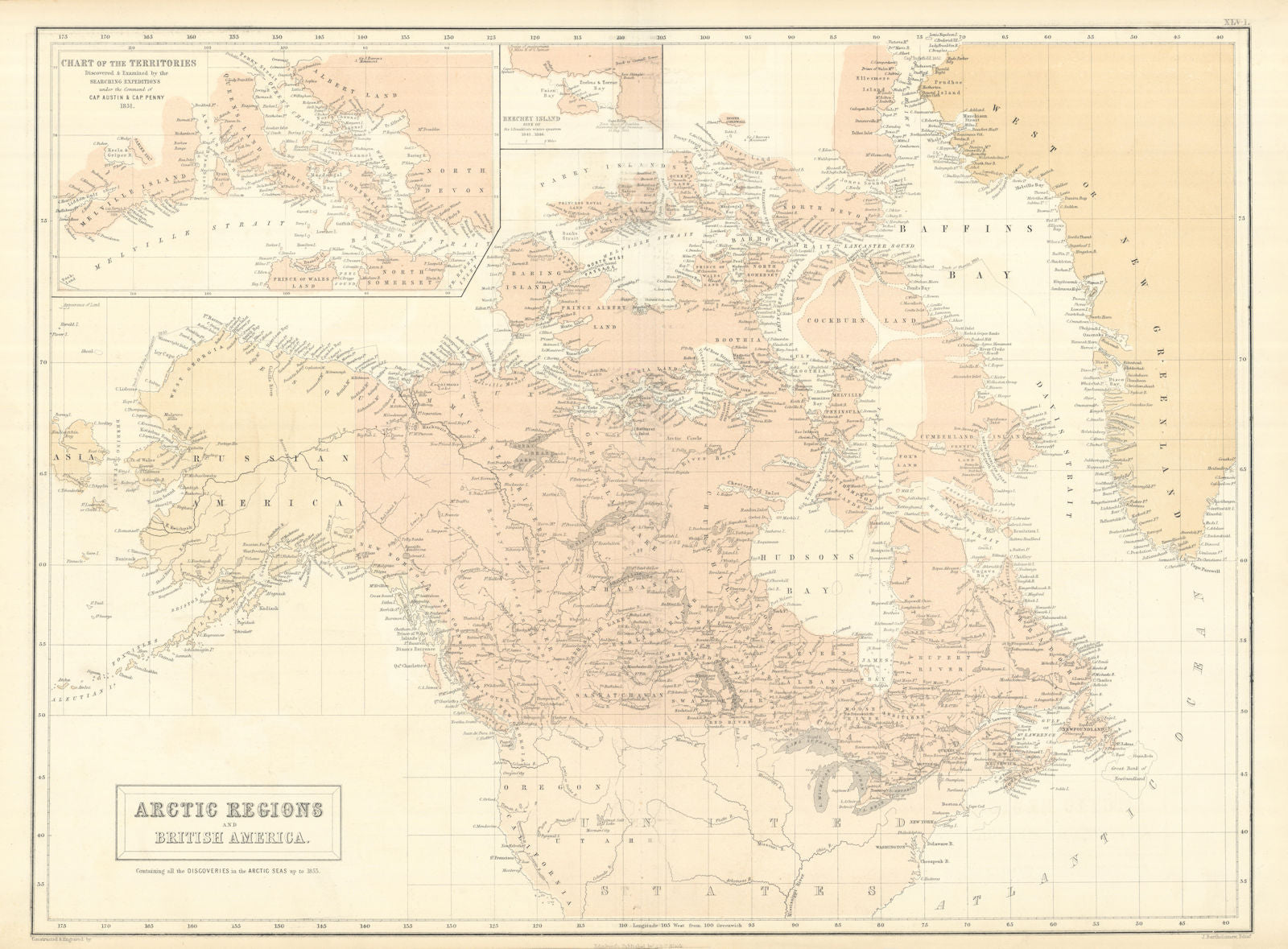 Canadian Arctic Archipelago. British America. Canada. Russian Alaska 1854 map